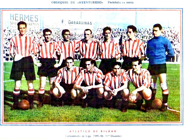 Ath. de Bilbao- De pie: Oceja, Gárate, Panizo, Bertol, Mugarra, Bergareche y Lezama.
Agachados: Celaya, Venancio, Urra y Gainza.